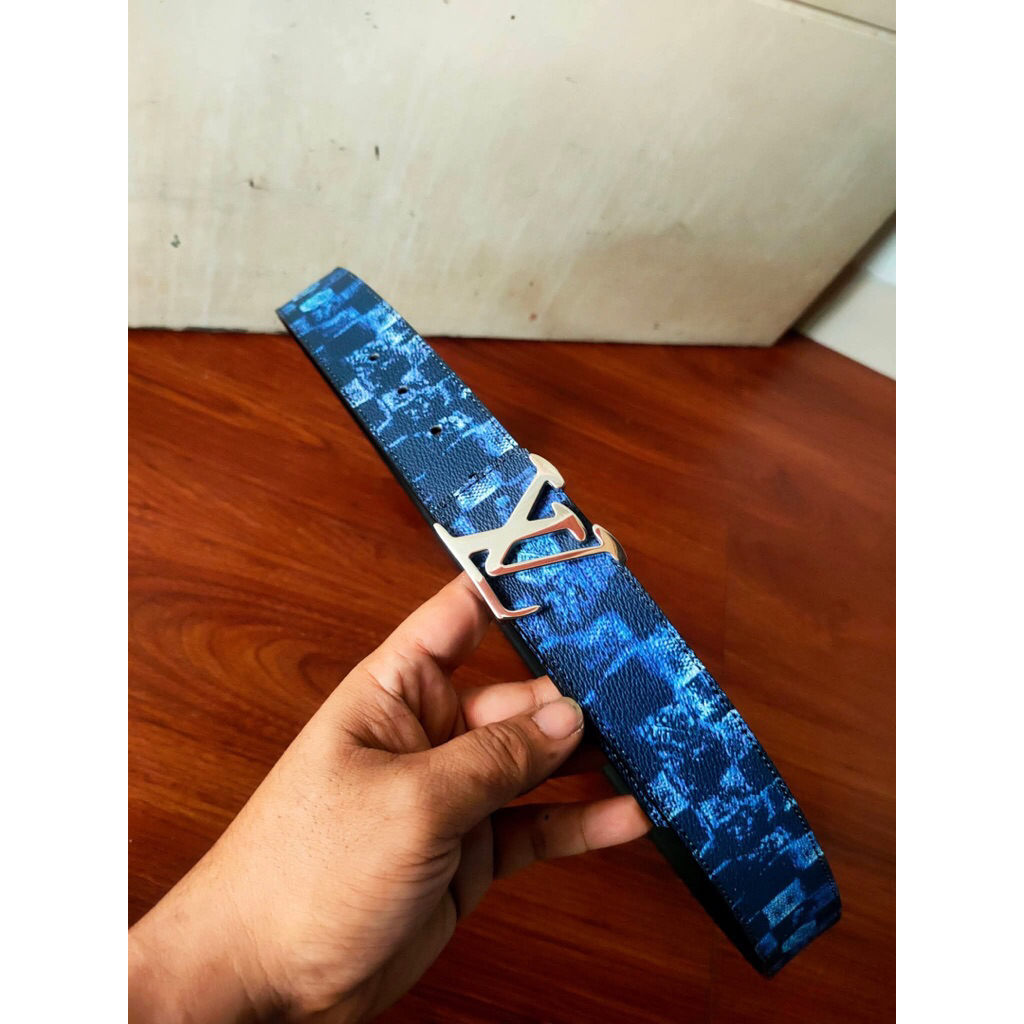 Sabuk/Gesper/Ikat Pinggang LOUIS VUITTON LV Initiales M0378 Reversible Belt Damier Salt Navy ORIGINA