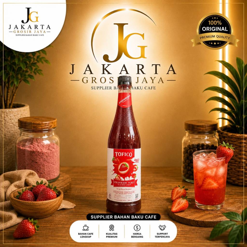 TOFICO Strawberry Puree Syrup 1L - Sirup Tofico Premium Rasa Stroberi 1000 ml (NEW PACKAGING)