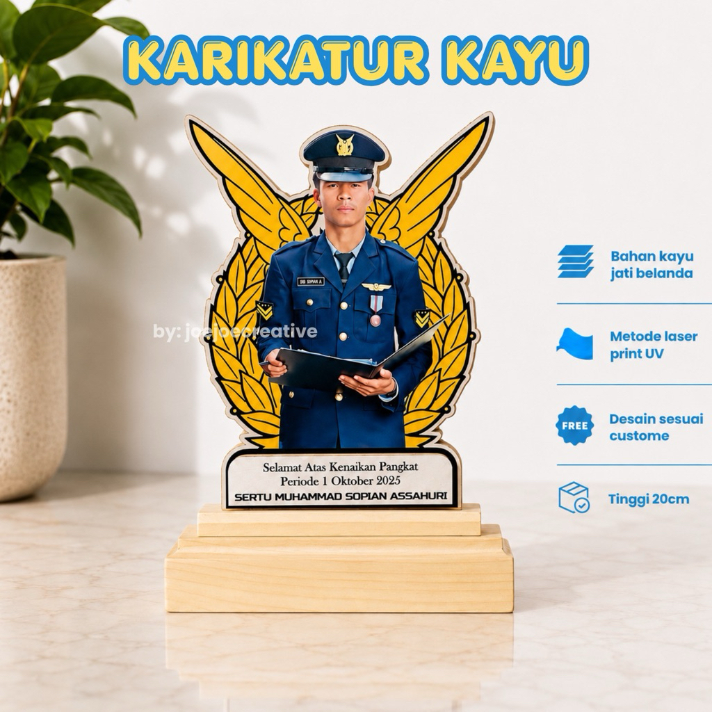 Karikatur Kayu Custome Kenaikan Pangkat/Kado TNI, Polri, Instansi, dll.