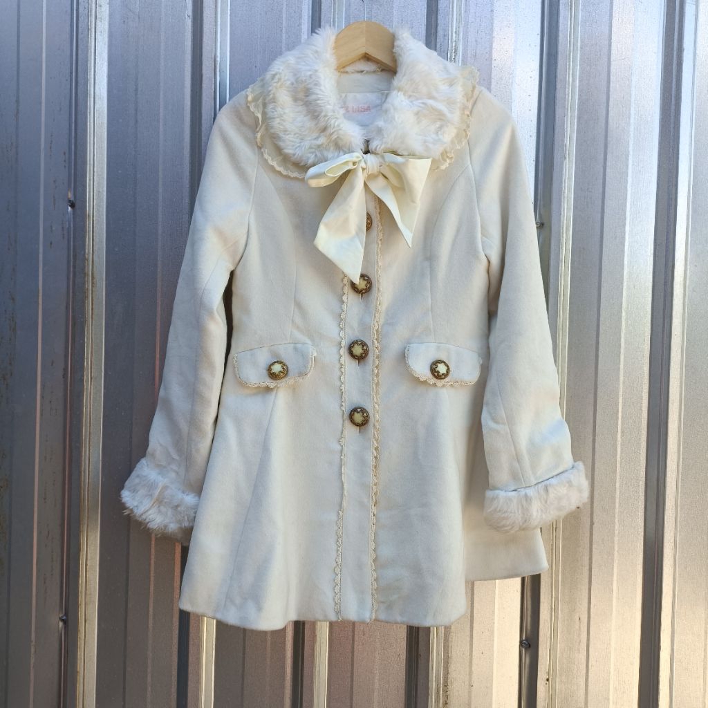 LIZ LISA Babydoll Coat Wool Kawaii Vintage Lolita Y2K Ivory