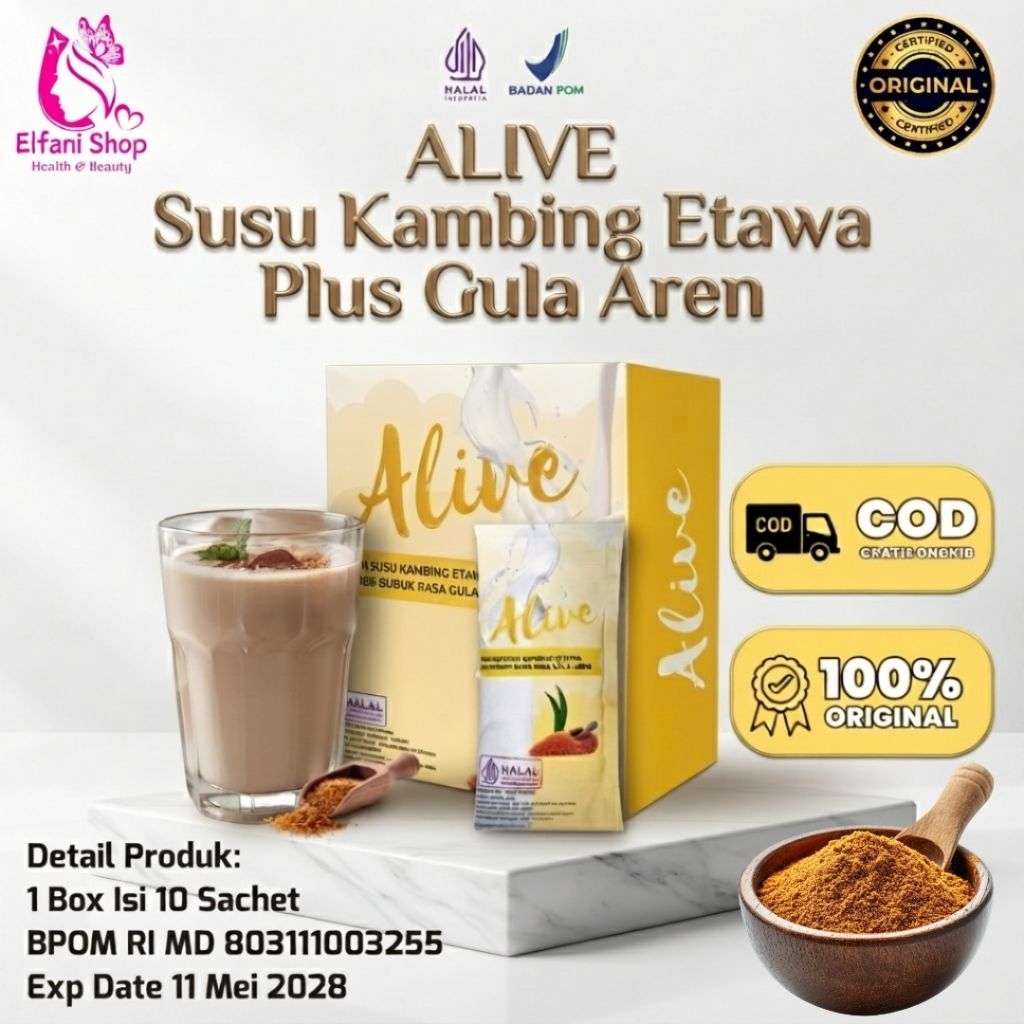 Alive Susu Kambing Etawa Rasa Gula Aren 1 Box Isi 10 Sachet Original Sanen