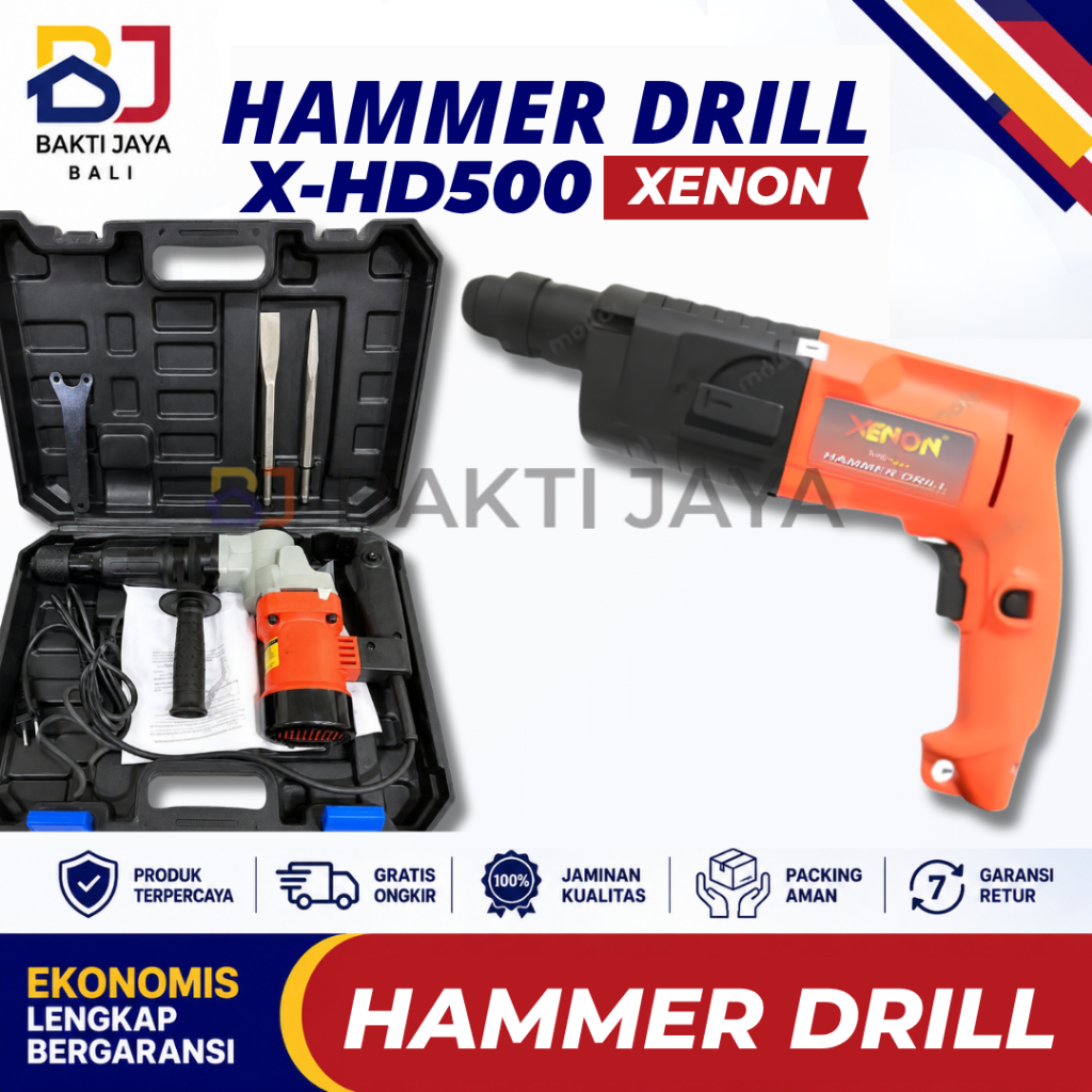 XENON HD-500 Rotary Hammer Drill 20MM SDS Plus 800W | Mesin Bor Bobok Beton 2 Fungsi Bor & Hammer | 
