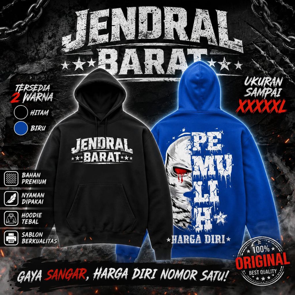 PROMO PP106 Hoodie PHD Jendral Barat Mata Merah Unisex Warna Hitam dan Biru Kualitas Terbaik Bahan T