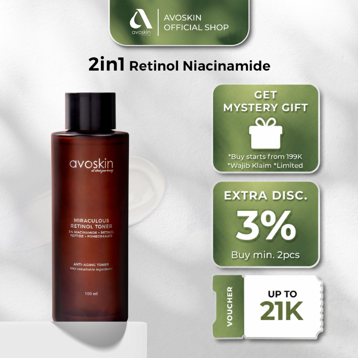 Toner Avoskin Miraculous Retinol 100ml-Best 2 in 1 Retinol Niacinamide - Anti Aging & Samarkan Kerut