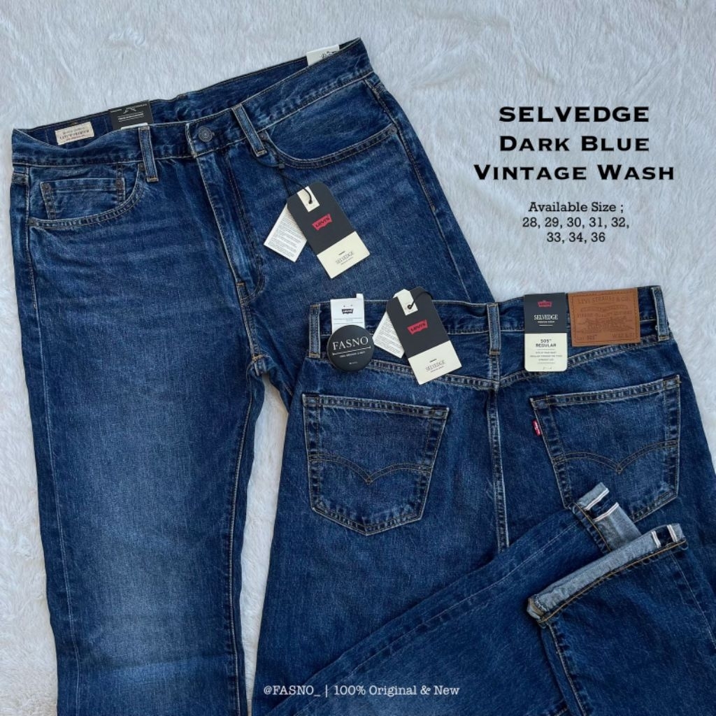 NEW & ORIGINAL lvs 505 #SELVEDGE Red Line, Dark Blue vintage wash.