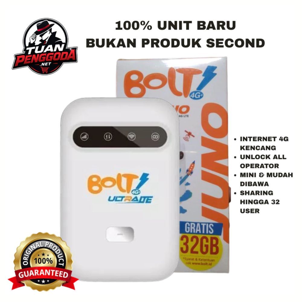Modem Bolt Juno 4G LTE Unlock Telkomsel dan Smartfren | MiFi WiFi Portable 4G Fullset Original