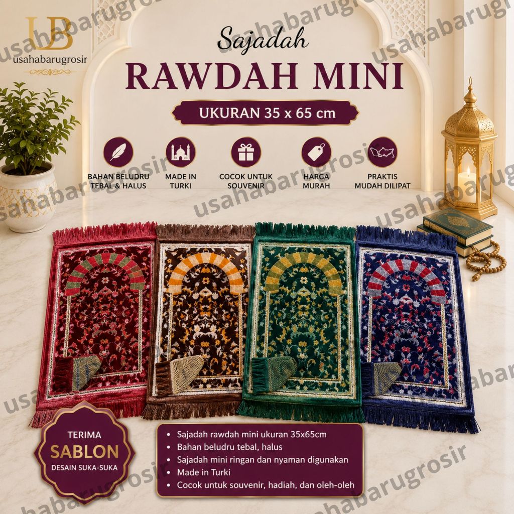 Sajadah Rawdah Mini Bahan Bludru Bulu Rawdah Warna Premium Tebal Ukuran 35x65cm