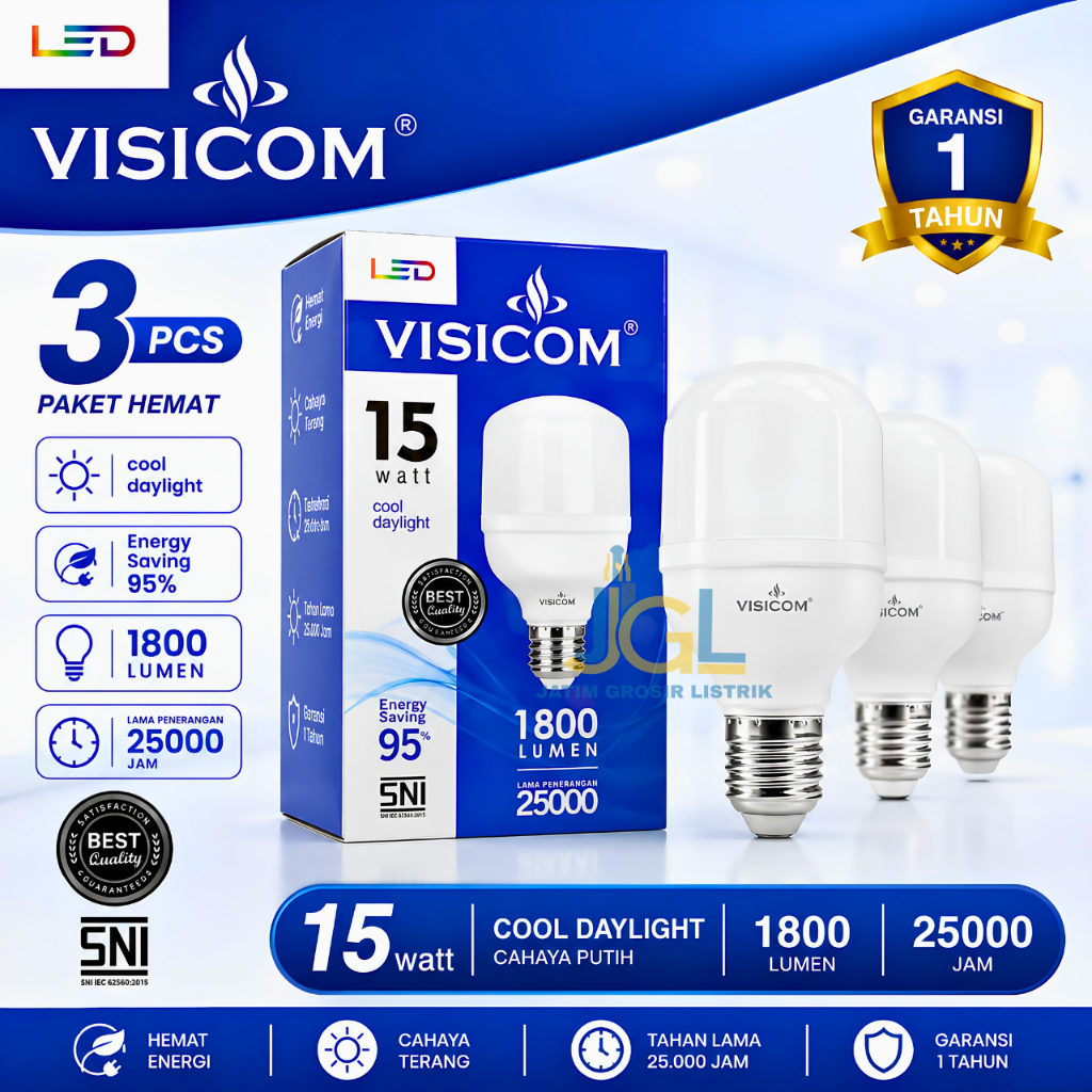 Paket 3 Pcs Visicom Lampu LED Kapsul Visicom 15 Watt Garansi 1 tahun