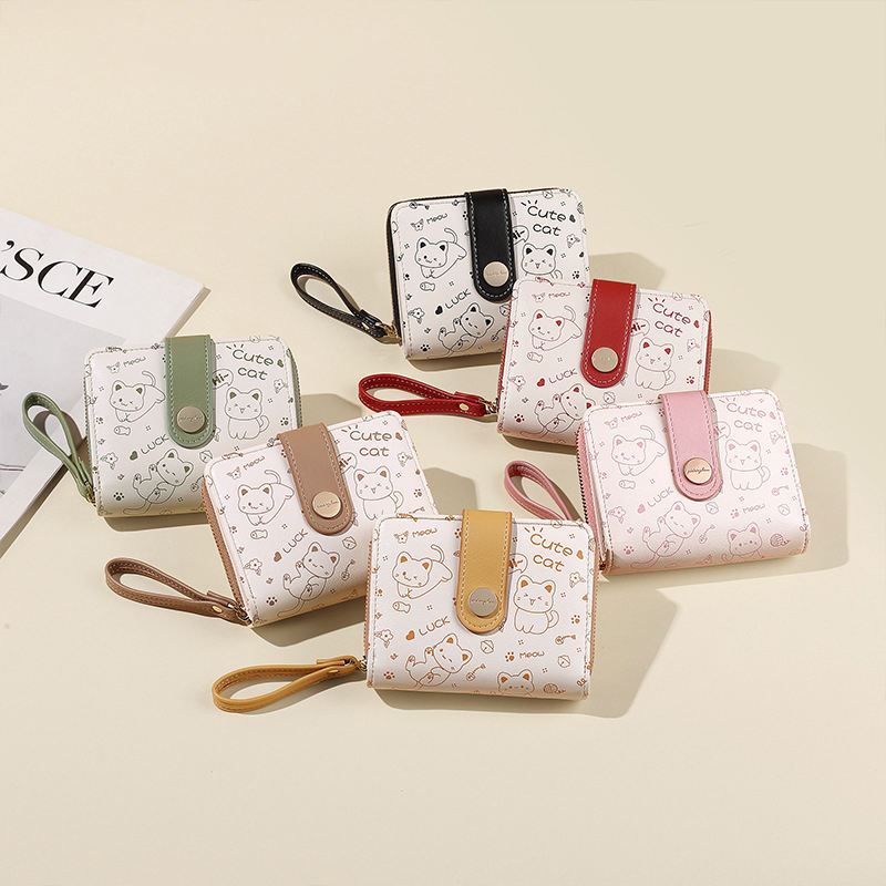 Dompet Wanita Kecil Desain Kucing Lucu, Model Lipat Mini