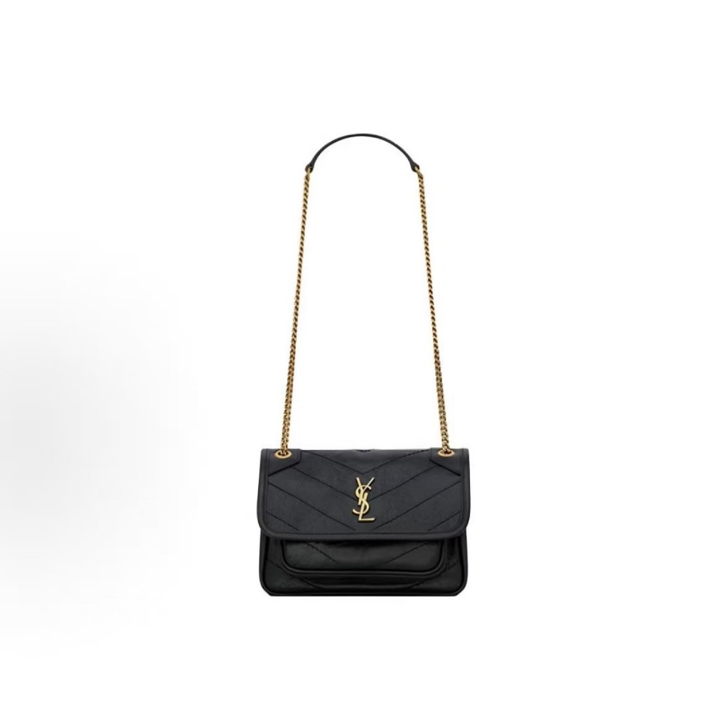 Saint Laurent YSL Niki vintage antique bronze decoration leather shoulder bag mini unisex couple sty