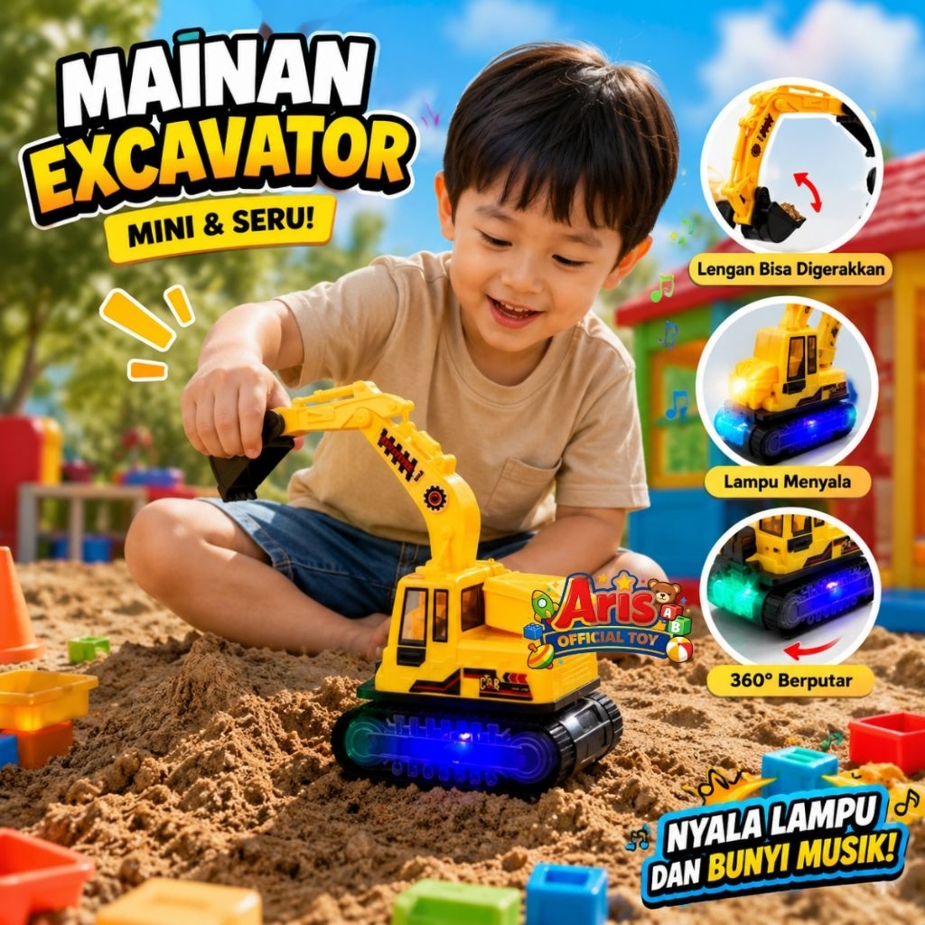 (BP32) Mainan Excavator Mini Bunyi Musik dan Lampu Truk Bego Contruction Mainan Kontruksi Anak Cowo