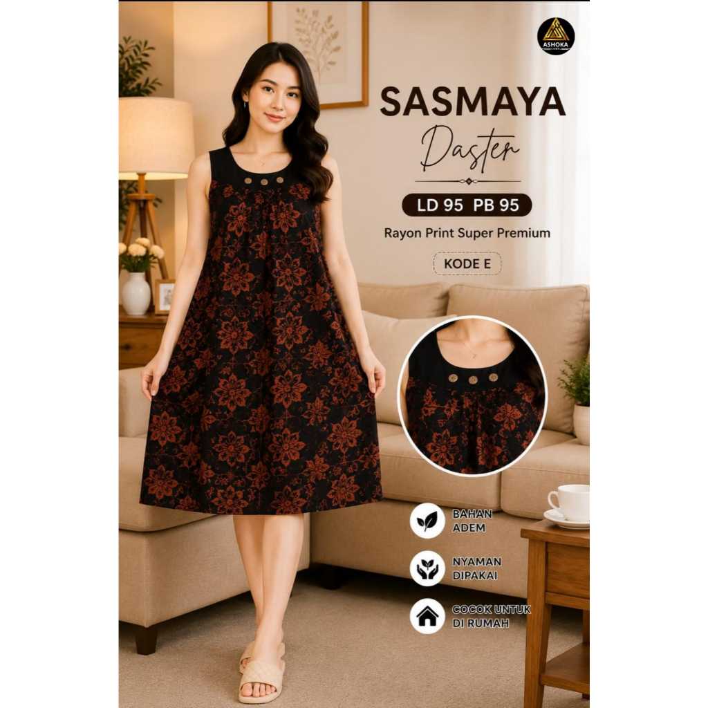SASMAYA DASTER ORIGINAL BY ASHOKA DASTER WANITA TANPA LENGAN MOTIF BATIK COKLAT HITAM MATT RAYON PRE