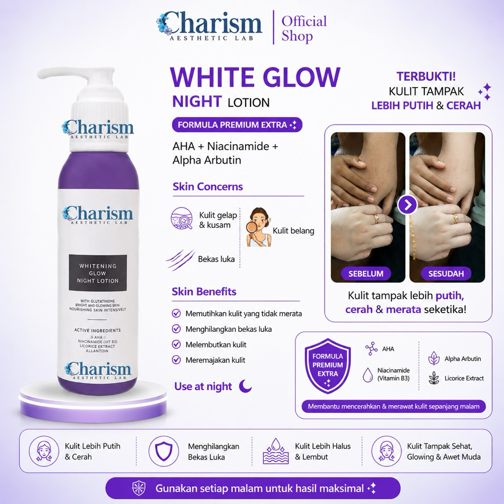 TRIPLE BRIGHTENING LOTION | WHITENING GLOW NIGHT LOTON I LOTON UNGU I ROYYAL SKINCARE | FOEVER FARMA