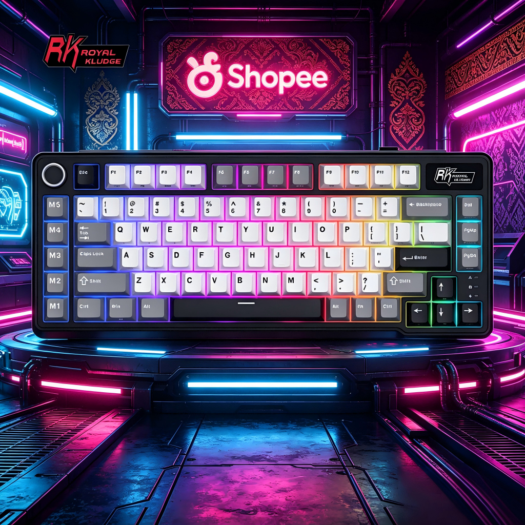 Royal Kludge RK L75 Mechanical Keyboard 85 Tombol Warna Hitam Knight 80% Layout Gasket DIY Hot Swap 