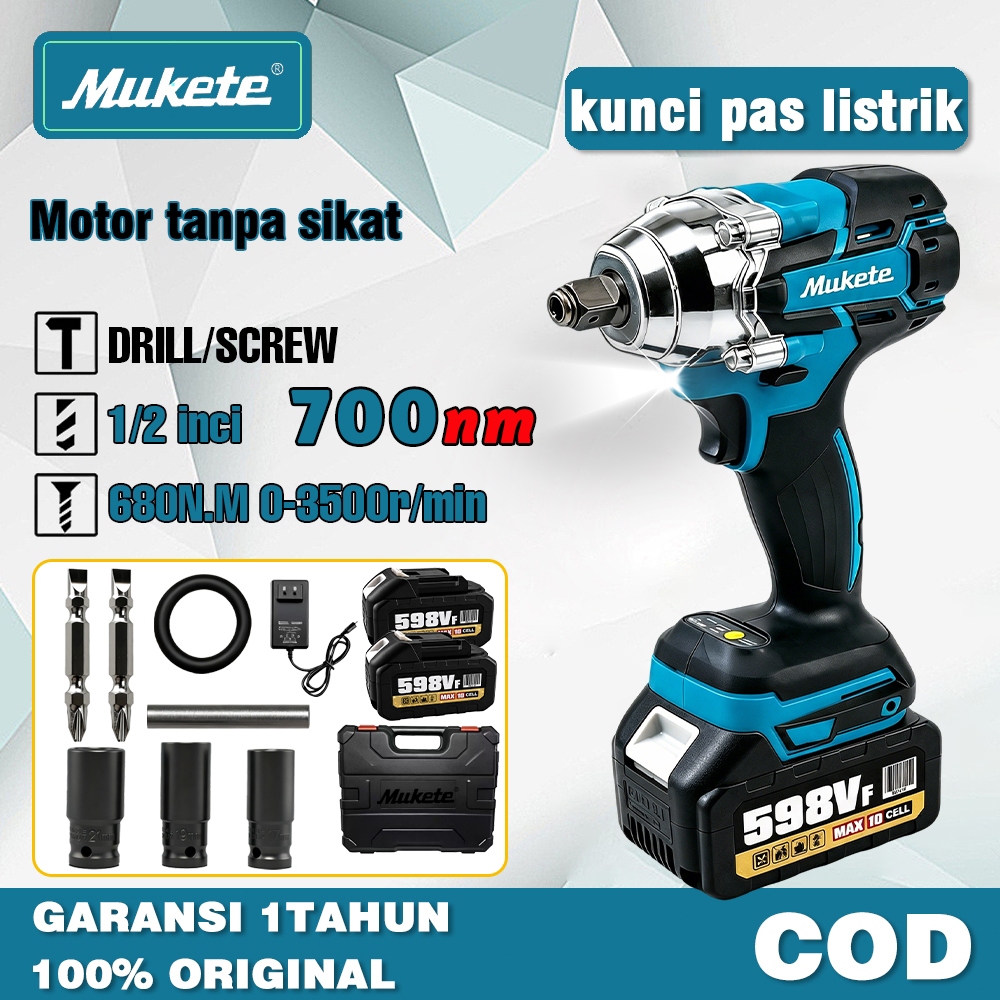 Mukete 700N.M impact wrench impact baterai 598V impact driver 2 Baterai Impek Baterai Kunci Impact