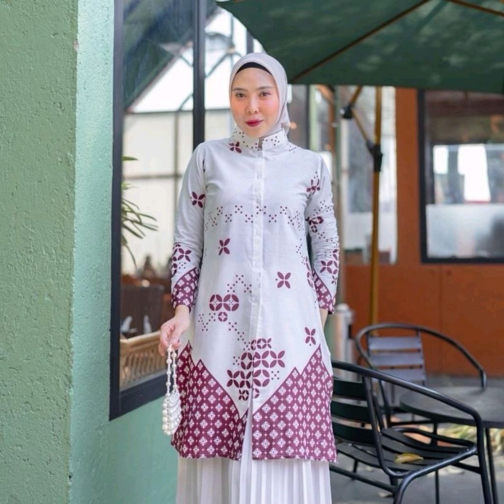 BATIK RAVINDRA Tunik Batik Ghania Lengan Panjang Kancing Depan