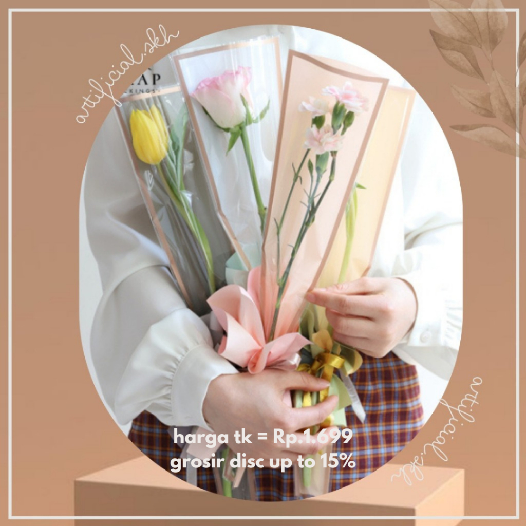 GOLD LINE SINGLE FLOWER BAG bouquet wrapping paper / kertas bunga satuan bunga buket mawar valentine