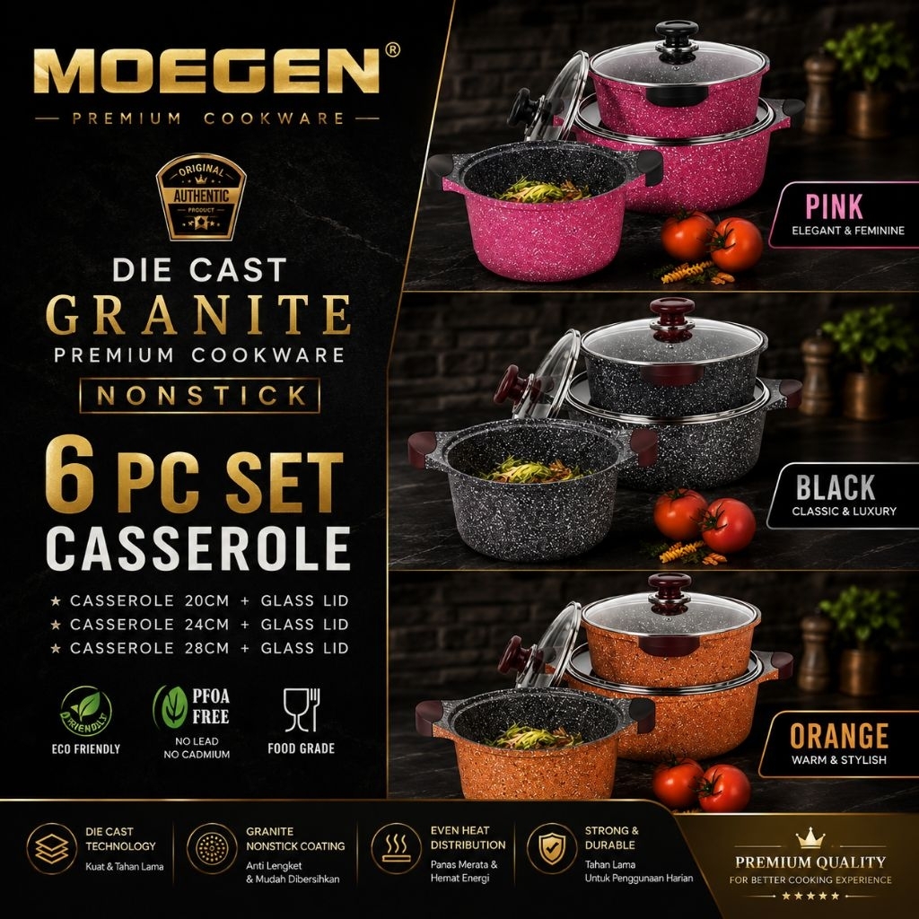 ORIGINAL MOEGEN Germany casserole set / moegen 6 pcs casserole pot granite series anti lengket origi