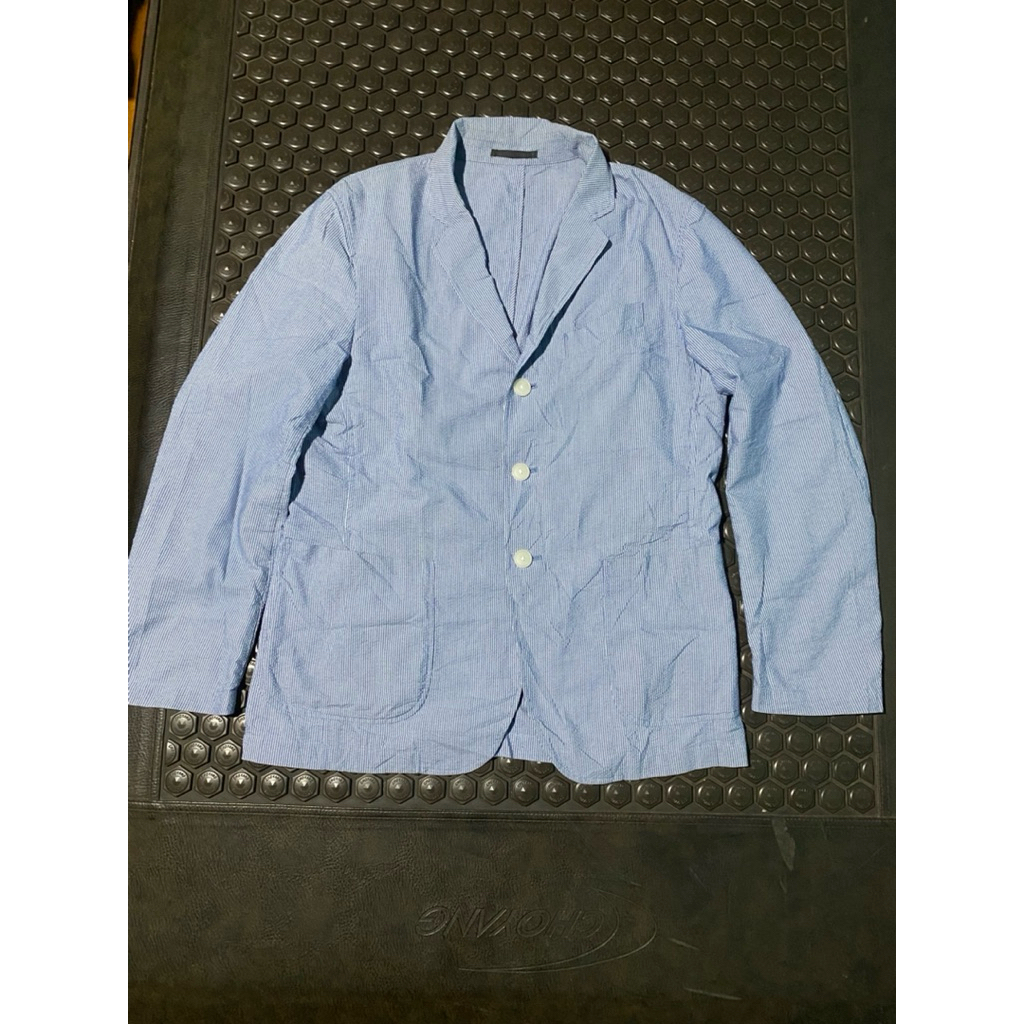BLAZER JAS CASUAL UNIQLO SALUR BIRU PUTIH MEWAH BRANDED