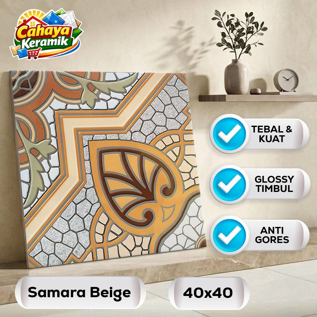 Keramik Lantai Kilap Emboss KITA 40x40 SAMARA BEIGE