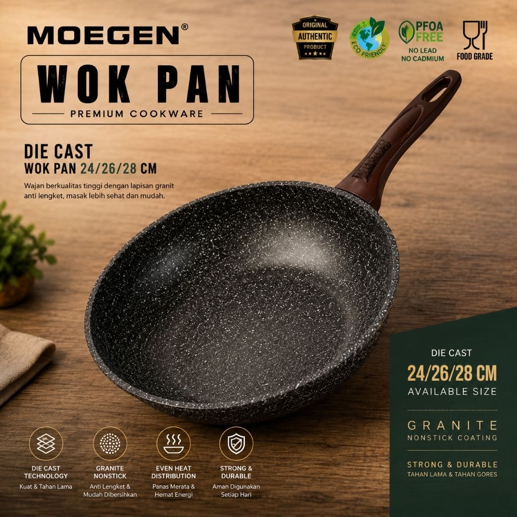 Moegen Wok Pan  WOK DEEP FRYER 24cm / wok pan mini ANTI LENGKET / wajan kecil tanpa tutup kaca Dijam
