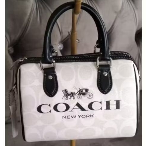 Preloved Coach Mini Rowan Crossbody Signature Canvas Smooth Leather