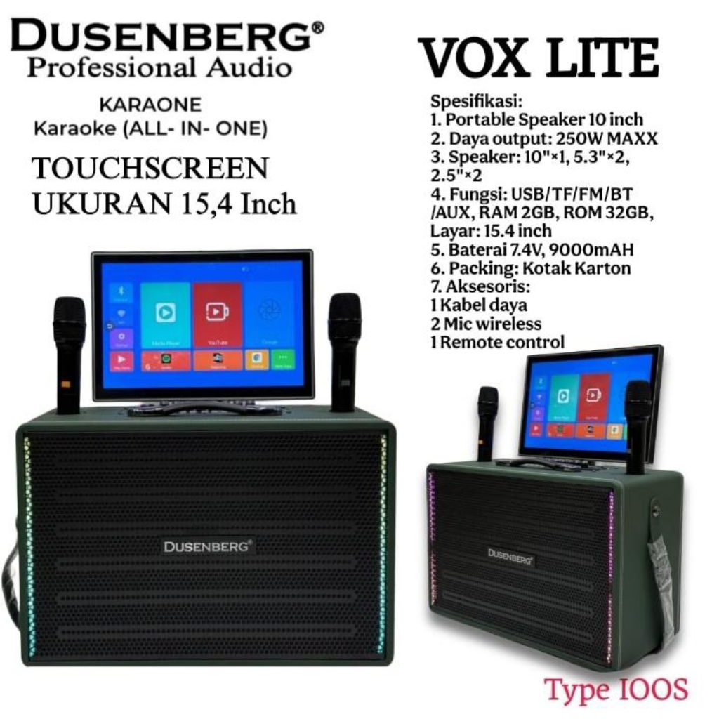 Speaker Portabel Karaoke Dusenberg VOX LITE 10inchi + Layar touchscreen 15,4inchi Original