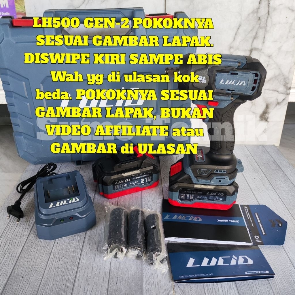 Cordless Impact Wrench Lucid LH-500 Gen2 Mesin impact pembuka baut Lucid LH500 2 baterai