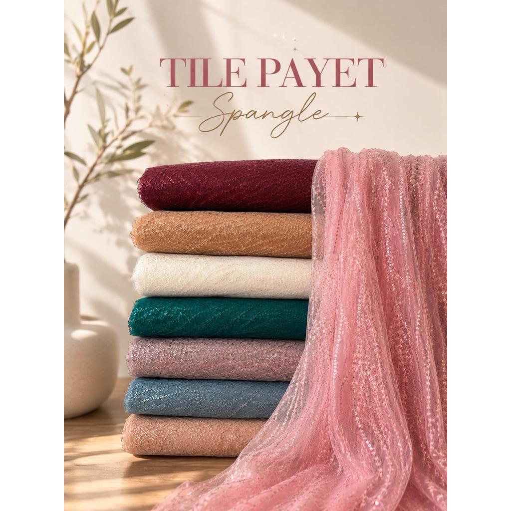 Kain tile/tulle spangle sequeen kain tile brokat tile payet tile tiktok kain dress kain kebaya Harga