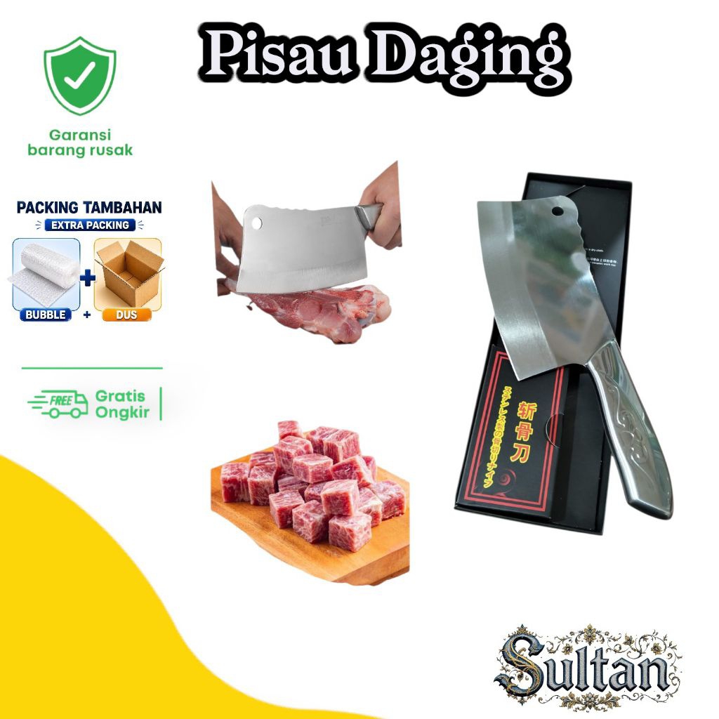 PISAU DAGING, Pisau Tebal,Tajam Pisau Ganom LUJI  Gagang Stainless Anti Karat Pisau Cingcang Daging 