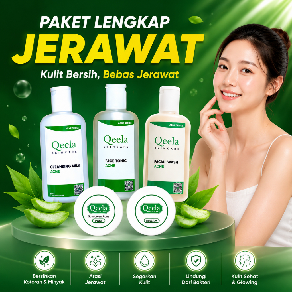 Qeela Skincare Jerawat | Cream untuk Kulit Berminyak, Komedo & Perawatan Wajah Berjerawat | Paket Kr