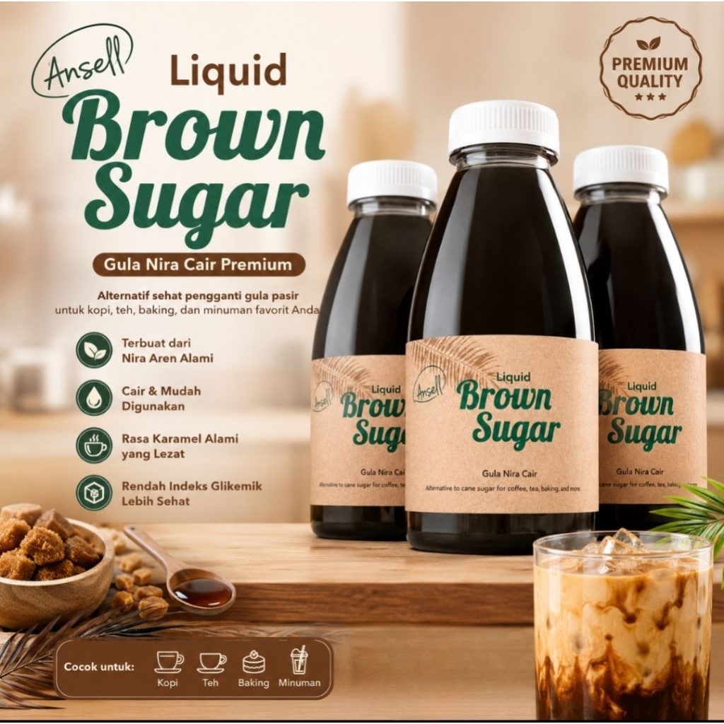 Ansell Liquid Brown Sugar Premium Quality Gula Nira Cair For Baking Tea Coffee 350 ml