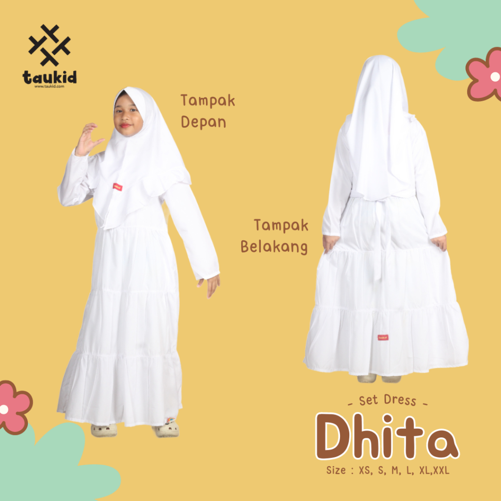 Set Gamis Putih Dhita by Taukid Anak 4-12 Tahun