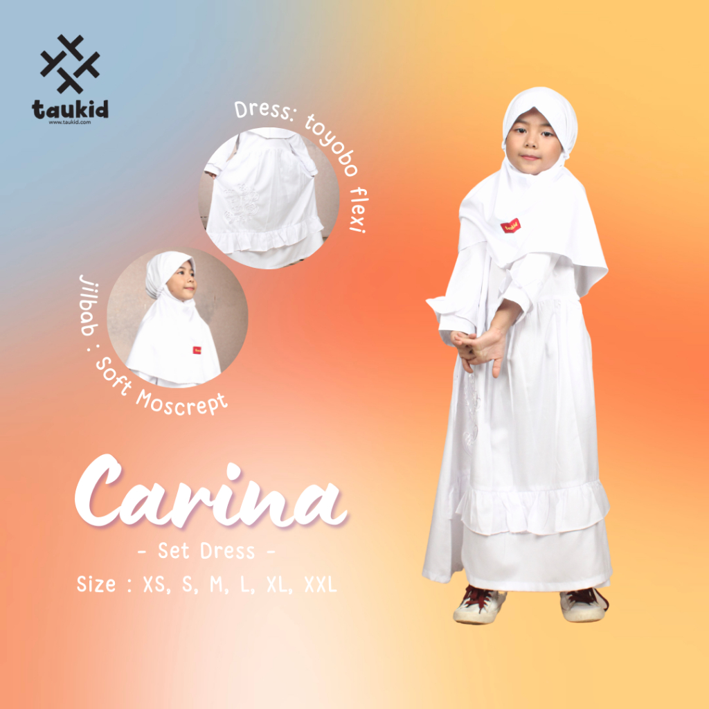 Set Gamis Putih Carina By Taukid Anak 4-12 Tahun