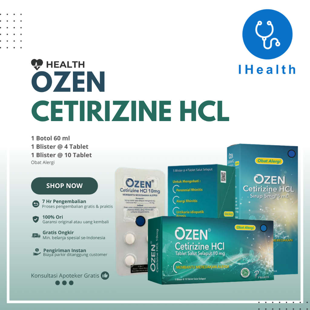 Ozen Tablet 10mg / 1 Blister @ 4 Tablet / 1 Blister @10 Tablet / Sirup 60 ml / Meredakan alergi
