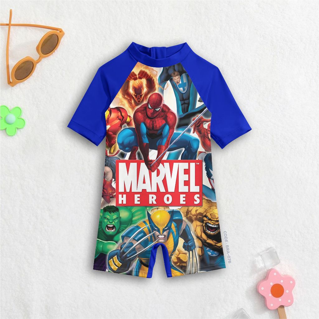 VELONA Baju Renang Anak Spandek Premium Motif Marvel Heroes Size S-XL