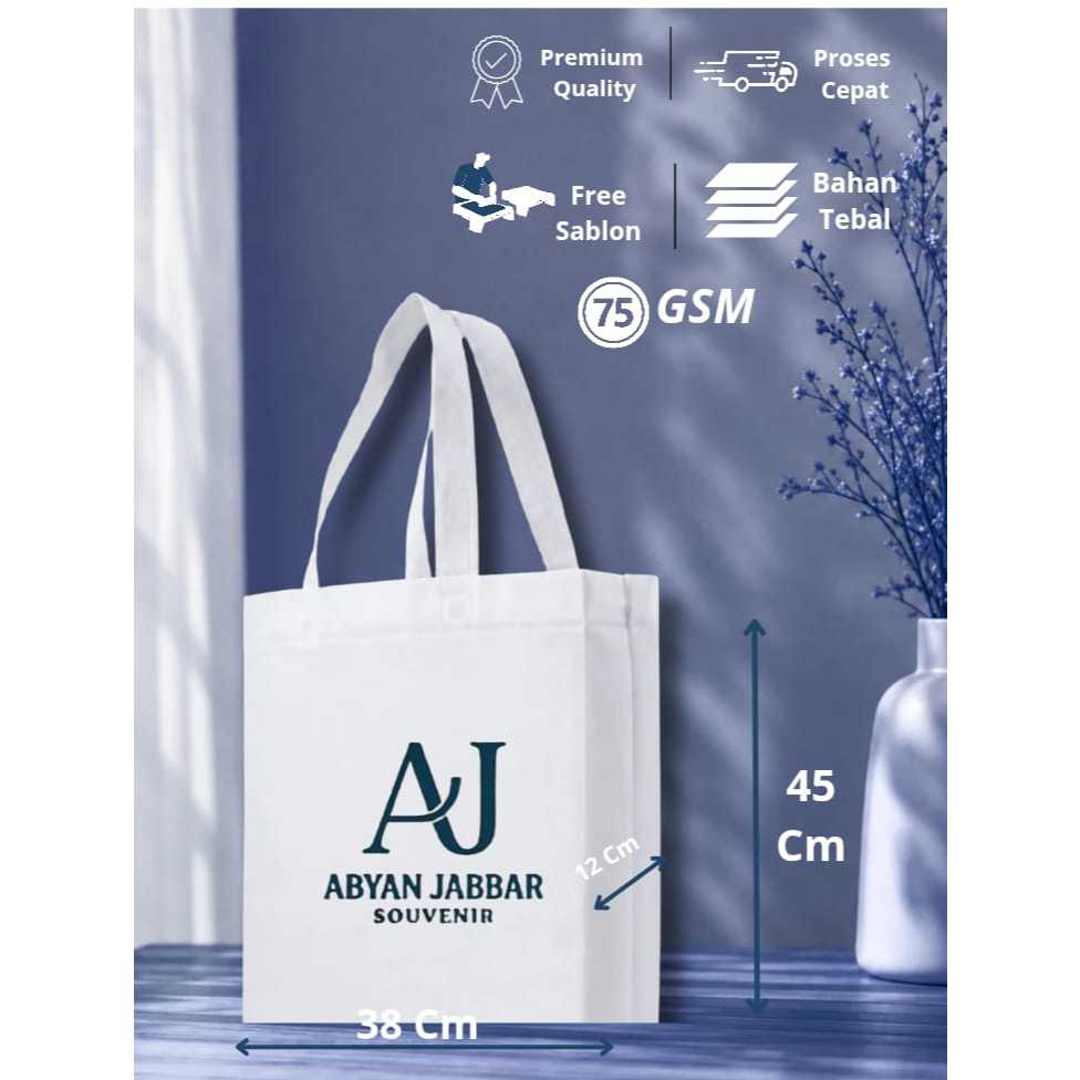 TAS SPUNBOND SABLON CUSTOM tali 38x45 75 gsm Tas Goodie Bag custom TEBAL/ TAS SOUVENIR GOODIE BAG / 