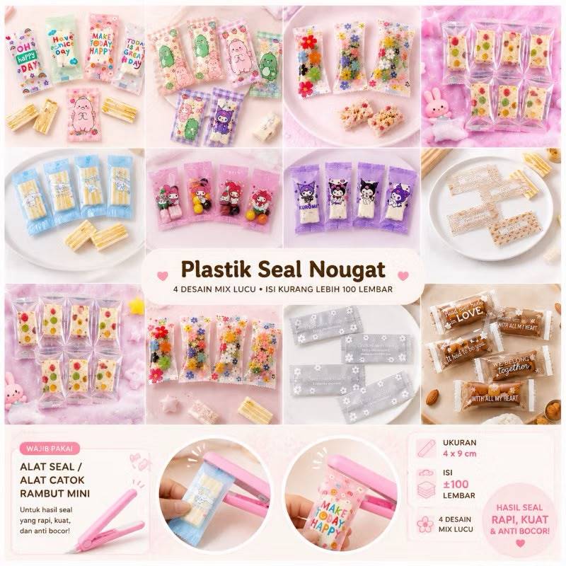 (SYQ) 100Pcs Plastik Nougat Permen Lucu 4x9cm Plastik Sealer Permen Plastik Kue Kering Plastik Makan