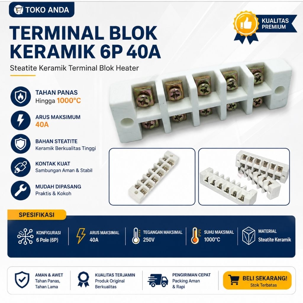 Terminal Blok Keramik 6P 40A I Material Steatite Keramik Terminal Blok Heater