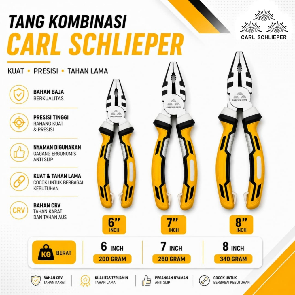 CARL SCHLIEPER Tang Kombinasi Bahan CRV 6" 7" 8"