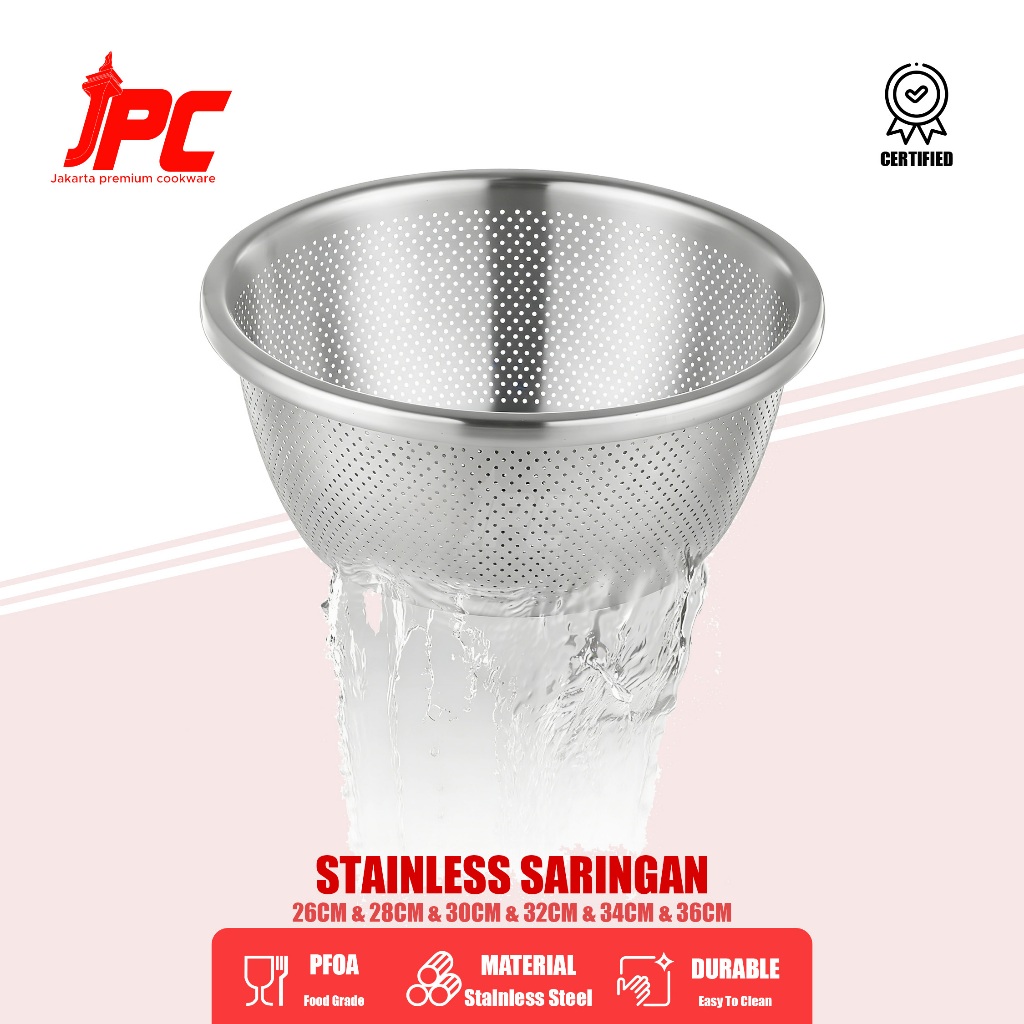 JPC 26CM-36CM Baskom Stainless Saringan Cuci Sayur Wadah Tempat Buah Dapur Multi Bolong Tebal / Bak 