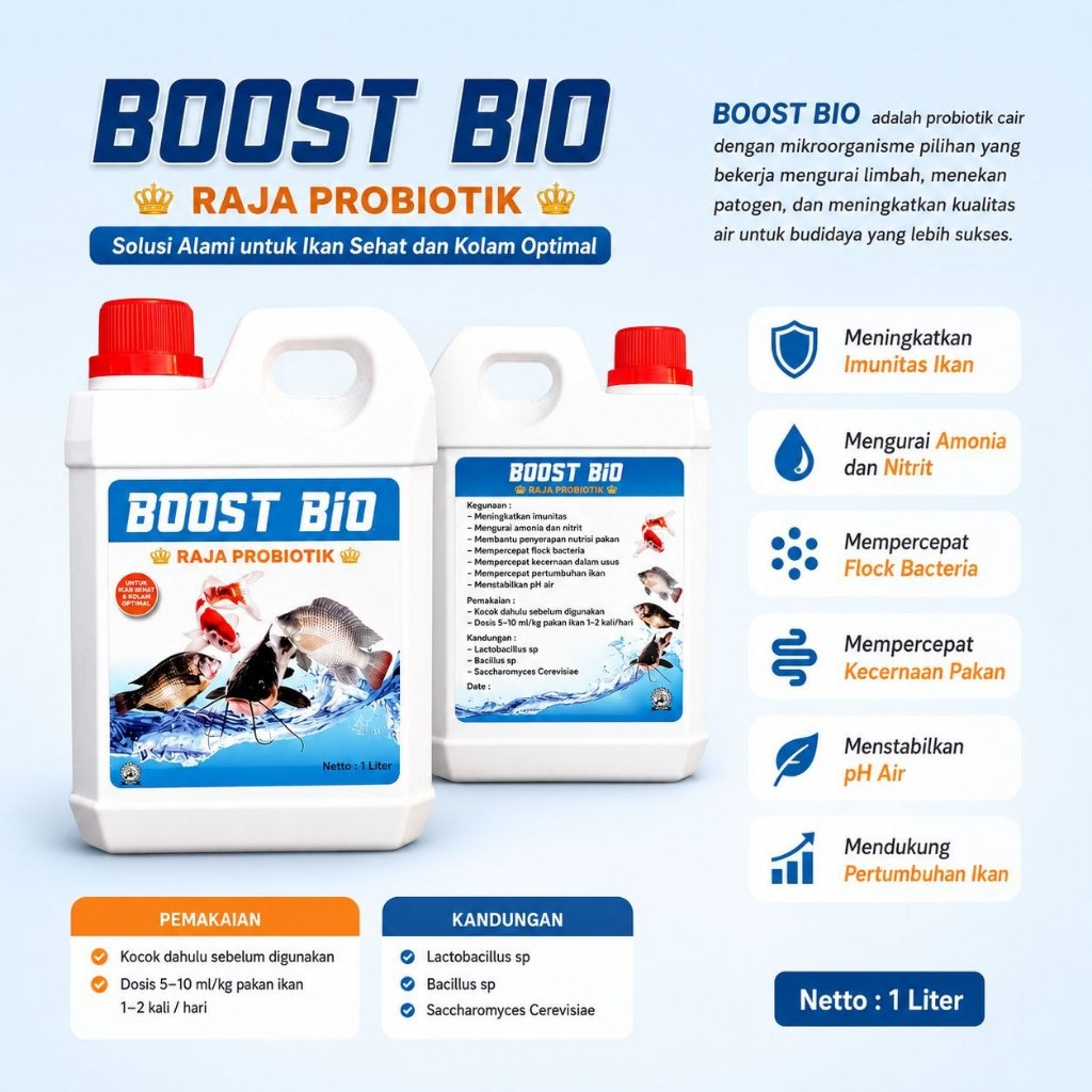 Boost Bio Raja Probiotik ikan 1 liter -booster ikan mas,lele,nila,koi - pengurai amoni kolam
