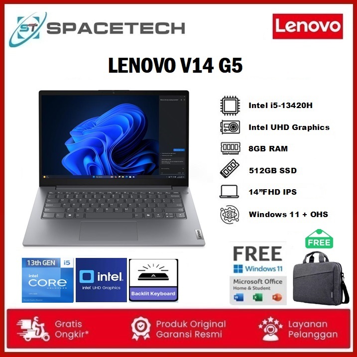 Laptop Lenovo V14 G5 i5-13420H 8GB 512GB 14"FHD IPS Win11 OHS