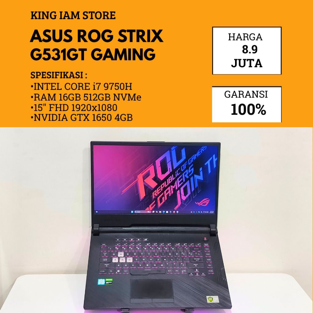 ASUS ROG STRIX G531GT INTEL i7 NVIDIA GTX 1650 4GB RAM 16GB LAYAR