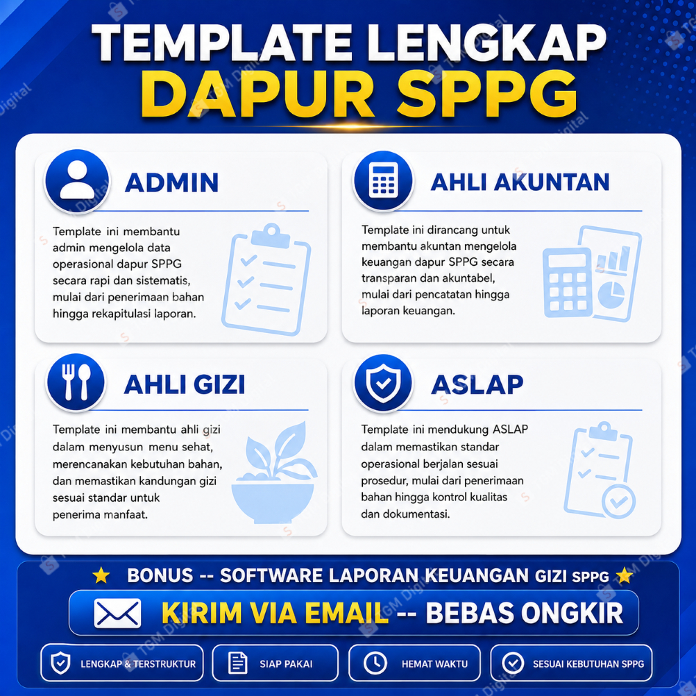 Template Administrasi Dapur SPPG dan MBG Bagian Ahli Akuntan, Ahli Gizi, Admin, Aslap Siap Pakai