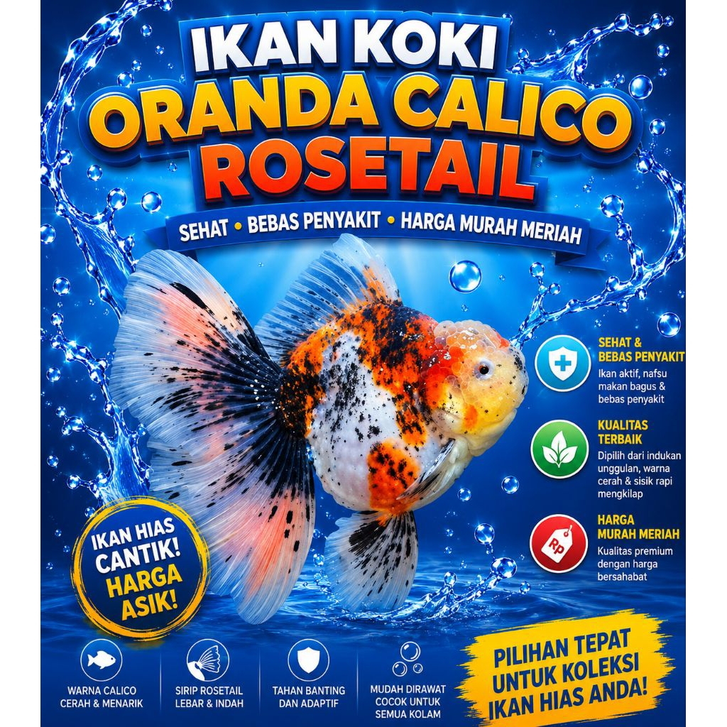 ikan koki oranda calico rosetail