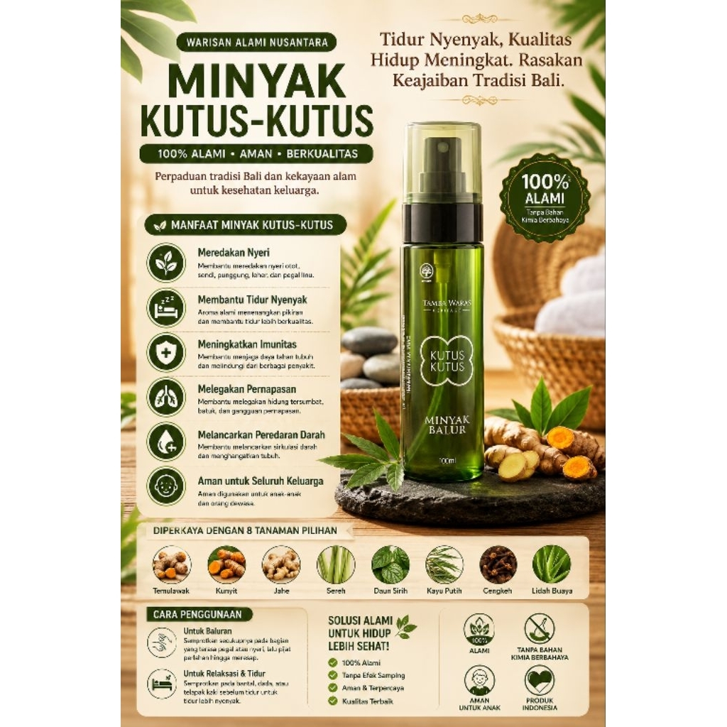 Minyak Kutus Kutus- Khasiat Tradisional, 100% Minyak Asli, Aroma Menenangkan