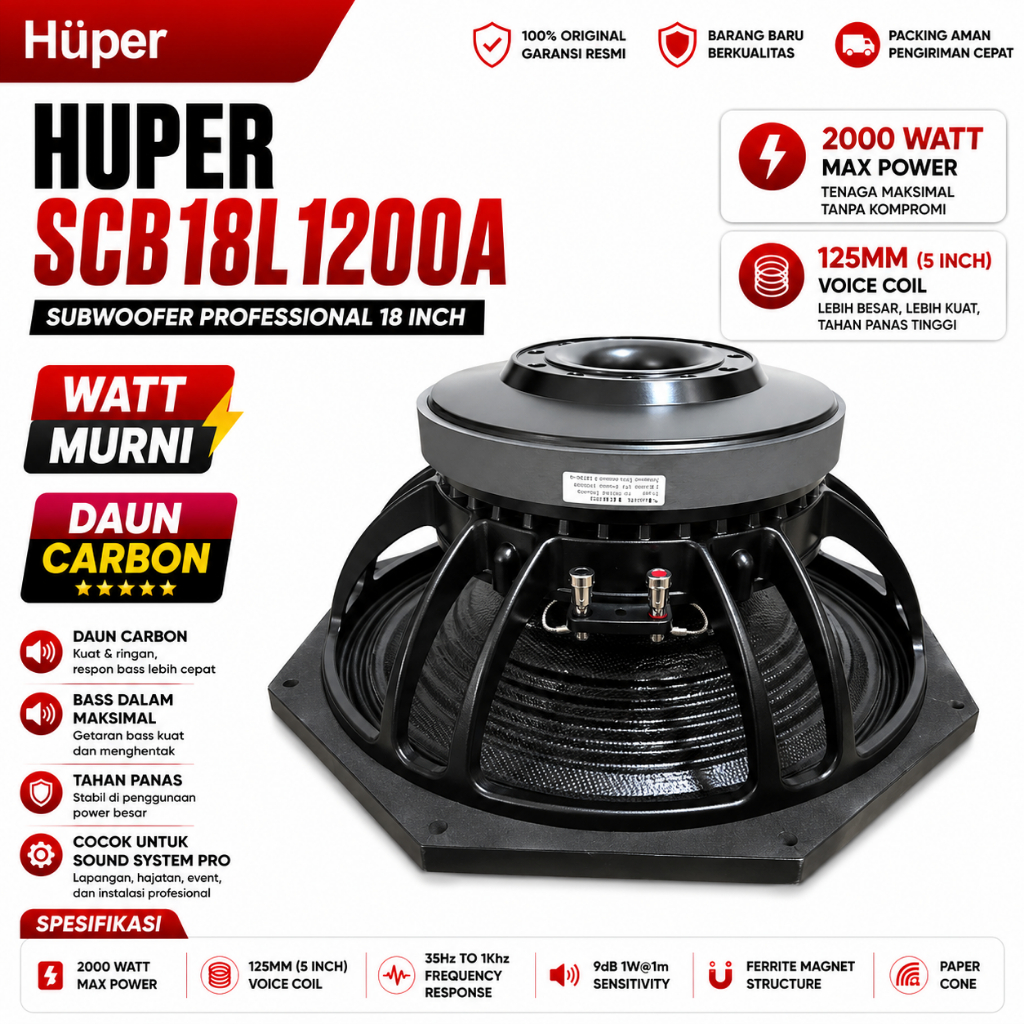Speaker Komponen 18 Inch HUPER SCB18L1200A / SCB 18L1200A / S1200 1200 Watt ORIGINAL