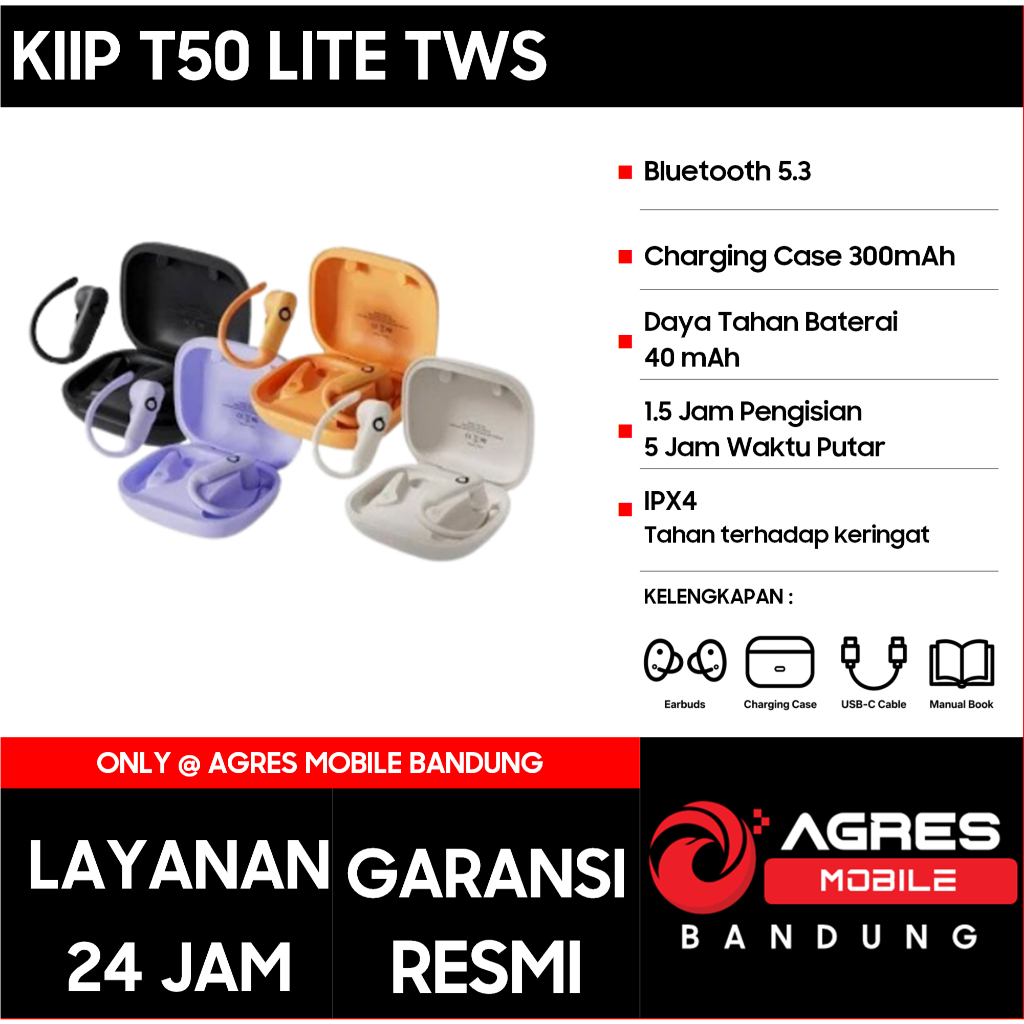 KIIP T50 LITE TWS SPORT EARHOOK EARPHONE ENC