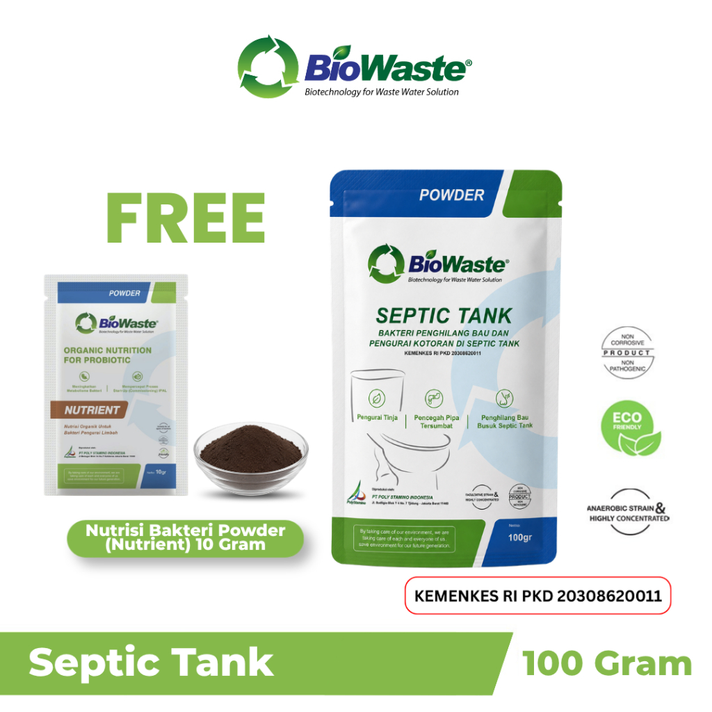 Biowaste Septic Tank Bakteri Pengurai Limbah IPAL MBG Organik Tinja Anti Bau & WC Mampet 100 gram